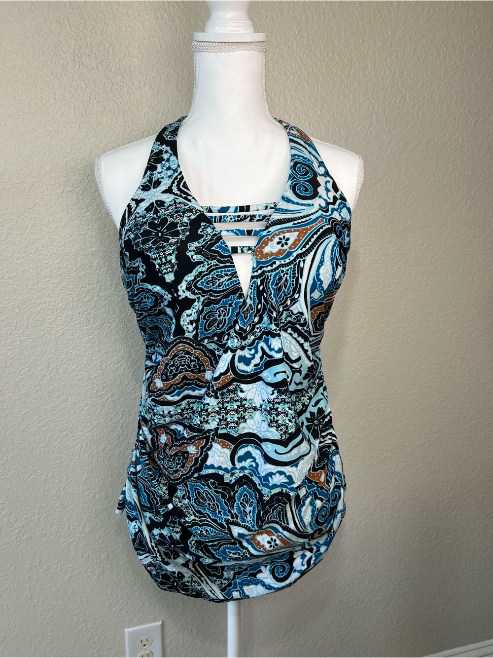 Tankini Halter Top Size 16 Turquoise Aqua Paisley Print Cacique x Lane Bryant